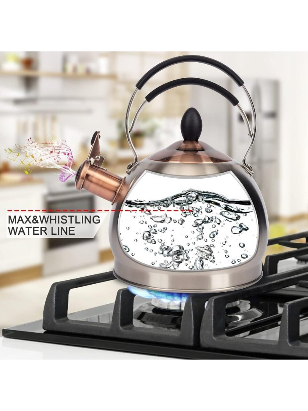 2.6 Quart Silver Stainless Steel Kitchen Tea kettle Whistling Stovetop Induction - Picture 4 of 6